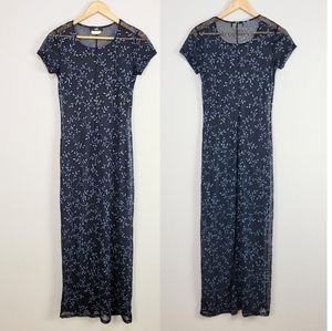 Vintage IN Sanfrancisco Sheer Navy Maxi Dress Size Medium USA Made